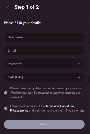 Fill signup form step one providing personal details